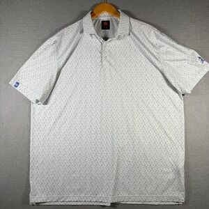 Donald Ross Sport Mens XXL White Blue Dinosaur Print Performance Golf Polo Shirt